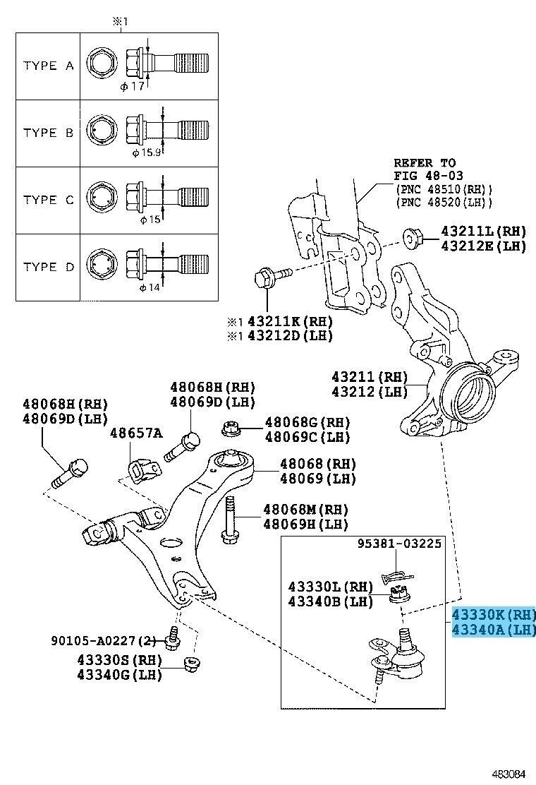 TOYOTA HIGHLANDER GSU40 10-19 Genuine Front Lower Ball Joint Assy RH & LH Set