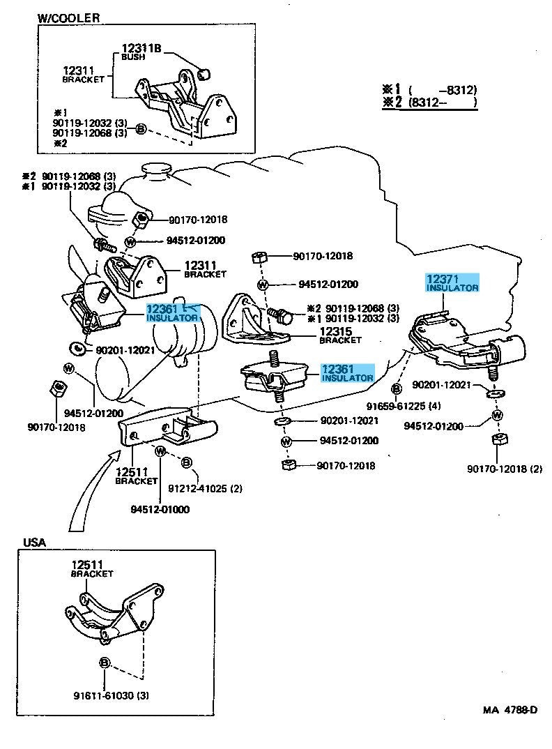 TOYOTA LAND CRUISER FJ40 '81-83 Genuine Eng Mount Insulator Front(x2) & Rear Set