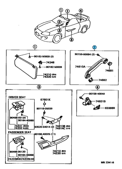 TOYOTA SUPRA JZA80 Genuine Passenger Side Assist Grip Handle & Retainer & Screws