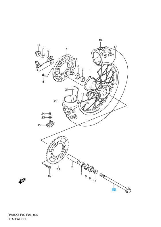 SUZUKI RM85 2002-2010 2012 2015-2017 Genuine Rear Wheel Axle 64711-03B70 OEM