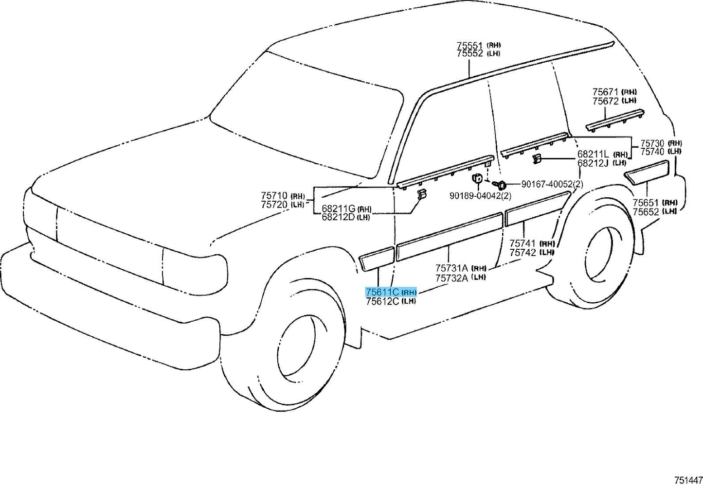 TOYOTA LAND CRUISER FZJ80 '95-97 Genuine Front Fender Outside Moulding RH OEM