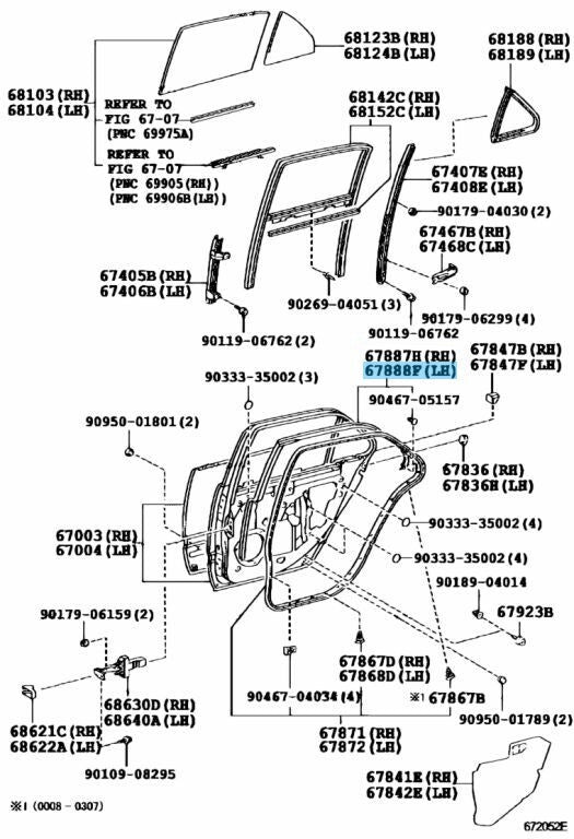 LEXUS LS430 UCF30 '01-06 Genuine Rear Door Weatherstrip No.2 LH 67888-50030 OEM
