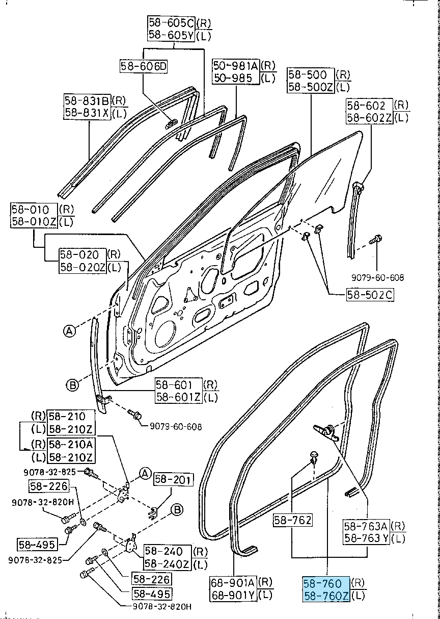 MAZDA RX-7 FC3S 86-91 Genuine Side Door Weatherstrip Seal Right & Left Set OEM
