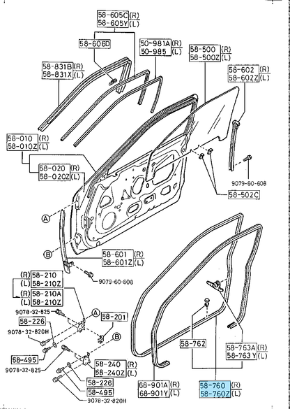 MAZDA RX-7 FC3S 86-91 Genuine Side Door Weatherstrip Seal Right & Left Set OEM