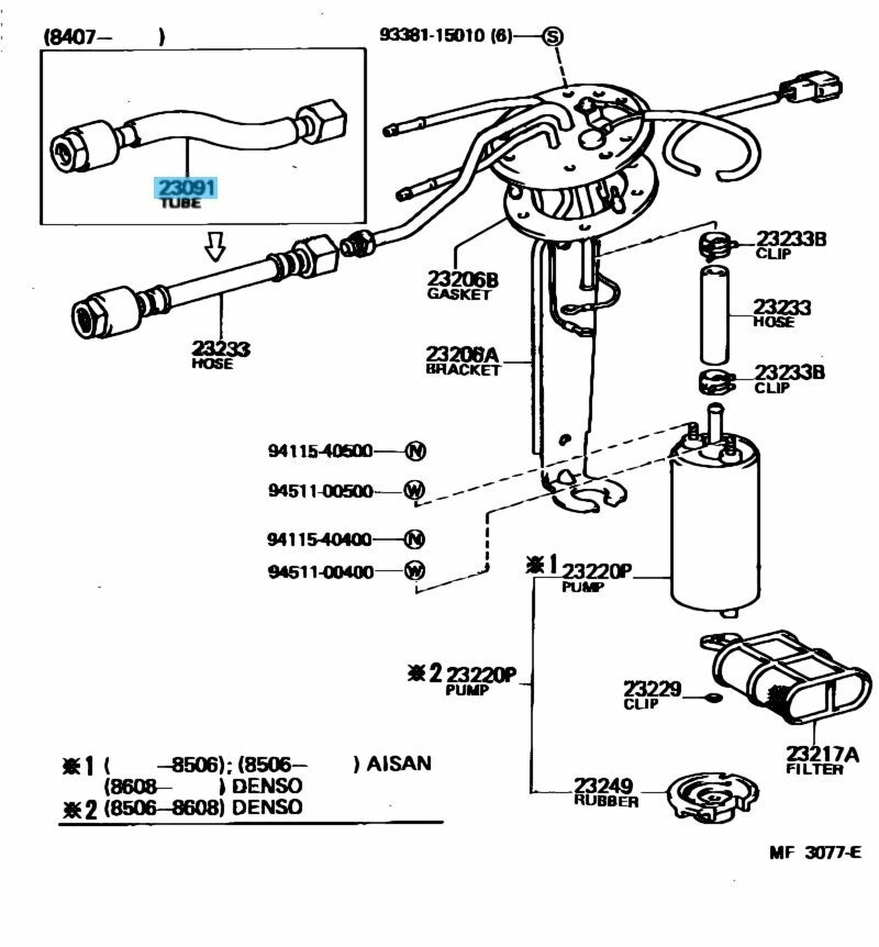 TOYOTA COROLLA LEVIN TRUENO AE86 Genuine Fuel Pump Hose Tube 23091-12020 OEM