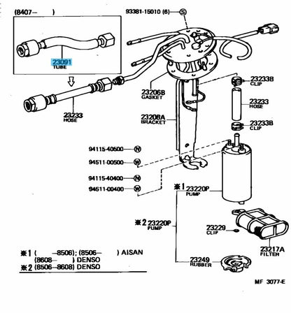 TOYOTA COROLLA LEVIN TRUENO AE86 Genuine Fuel Pump Hose Tube 23091-12020 OEM