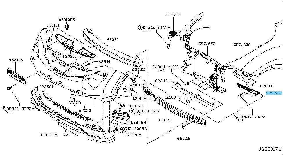 NISSAN JUKE F15 2011-2014 Genuine Front Bumper Side Bracket LH 62223-1KA0A OEM