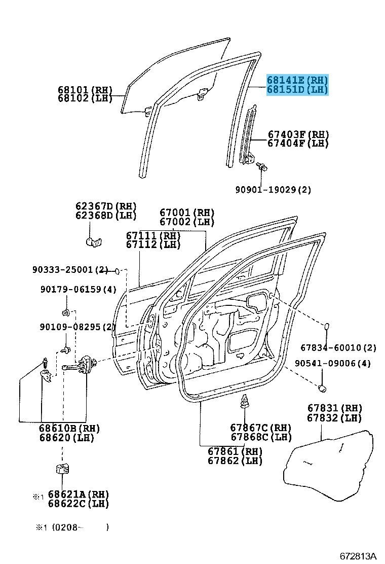 TOYOTA LAND CRUISER UZJ100 '98-07 Genuine Front Door Glass Run RH & LH Set OEM
