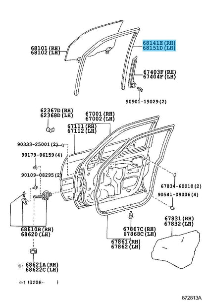 TOYOTA LAND CRUISER UZJ100 '98-07 Genuine Front Door Glass Run RH & LH Set OEM