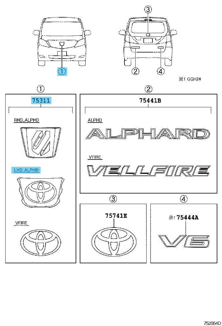 TOYOTA ALPHARD ANH20 '12-15 Genuine F/Radiator Grille & Emblem Set  (Late Model)