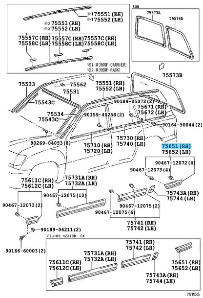 TOYOTA LAND CRUISER UZJ100 2003-2007 Genuine Quarter Outside Moulding RH OEM