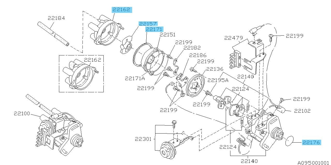SUBARU SAMBAR KS4 KV4 89-91 Genuine Distributor Cap & Head Rotor Sealing Set OEM