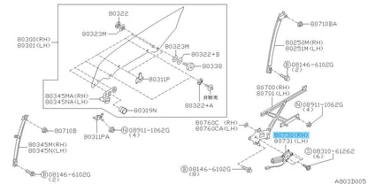 NISSAN SKYLINE GT-R BNR34 2001/01- Genuine Regulator Motor RH 80730-85F22 2Door
