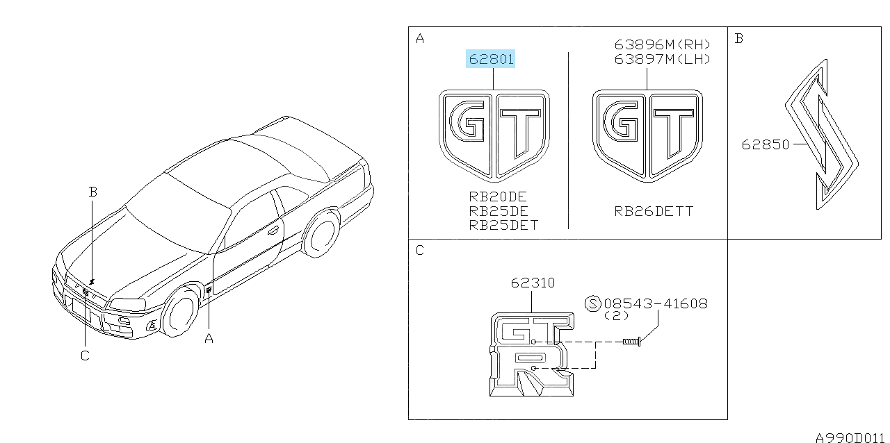 NISSAN SKYLINE R34 ER34 99-02 Genuine Front Side "GT" Emblem Badge Pair 2pcs OEM