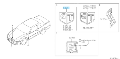 NISSAN SKYLINE R34 ER34 99-02 Genuine Front Side "GT" Emblem Badge Pair 2pcs OEM