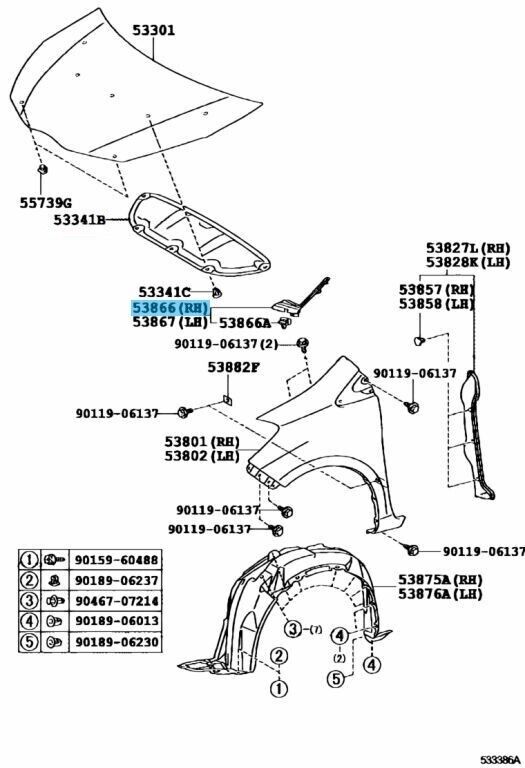 TOYOTA YARIS KSP130 12-15 Genuine Front Fender To Cowl Side Seal RH 53866-52090