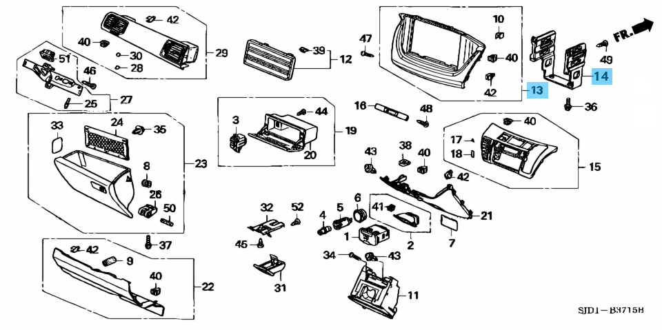 HONDA EDIX FR-V BE1 Instrument Center Panel Dash Cover and Audio / Video Bracket