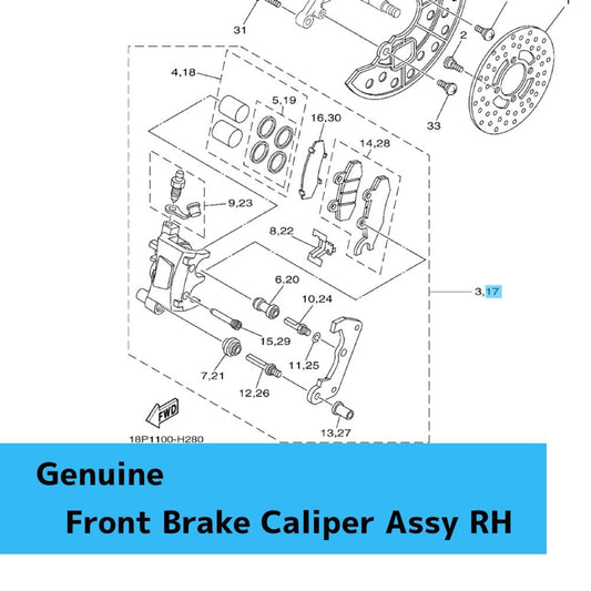 YAMAHA YFZ450R '09-25 Genuine Front Brake Caliper Assy RH 5TG-2580U-12-00 OEM