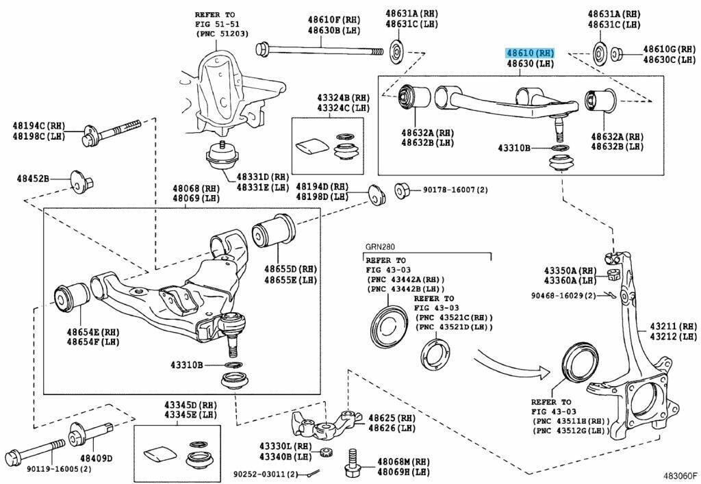 TOYOTA LEXUS Genuine Front Suspension Upper Arm Assy Right Side 48610-60070 OEM