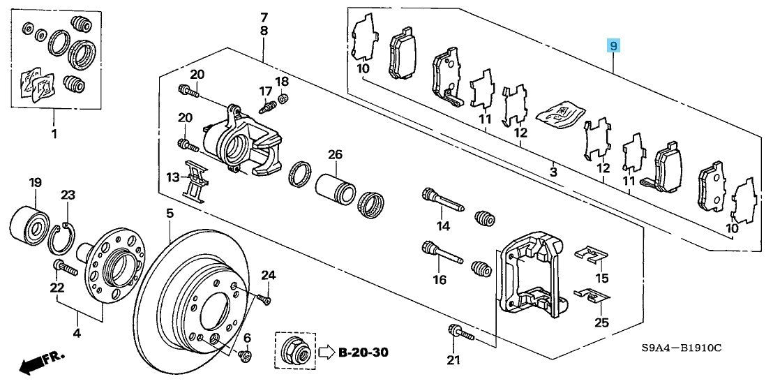 Honda CR-V RD# 205-2012 Genuine Rear Brake Pad RH & LH Set 43022-S9A-030 OEM