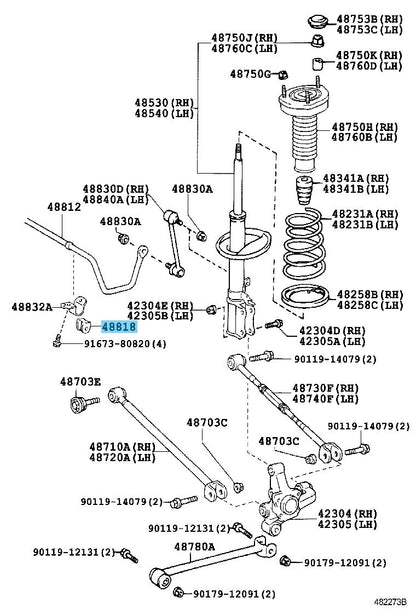 TOYOTA CAMRY ACV40 2007-2011 Genuine Rear Stabilizer Bush 48818-12170 x2 Set OEM