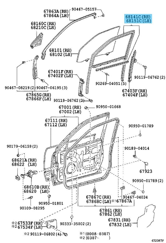 LEXUS LS430 UCF30 2001-2006 Genuine Front Door Glass Run RH & LH Set OEM