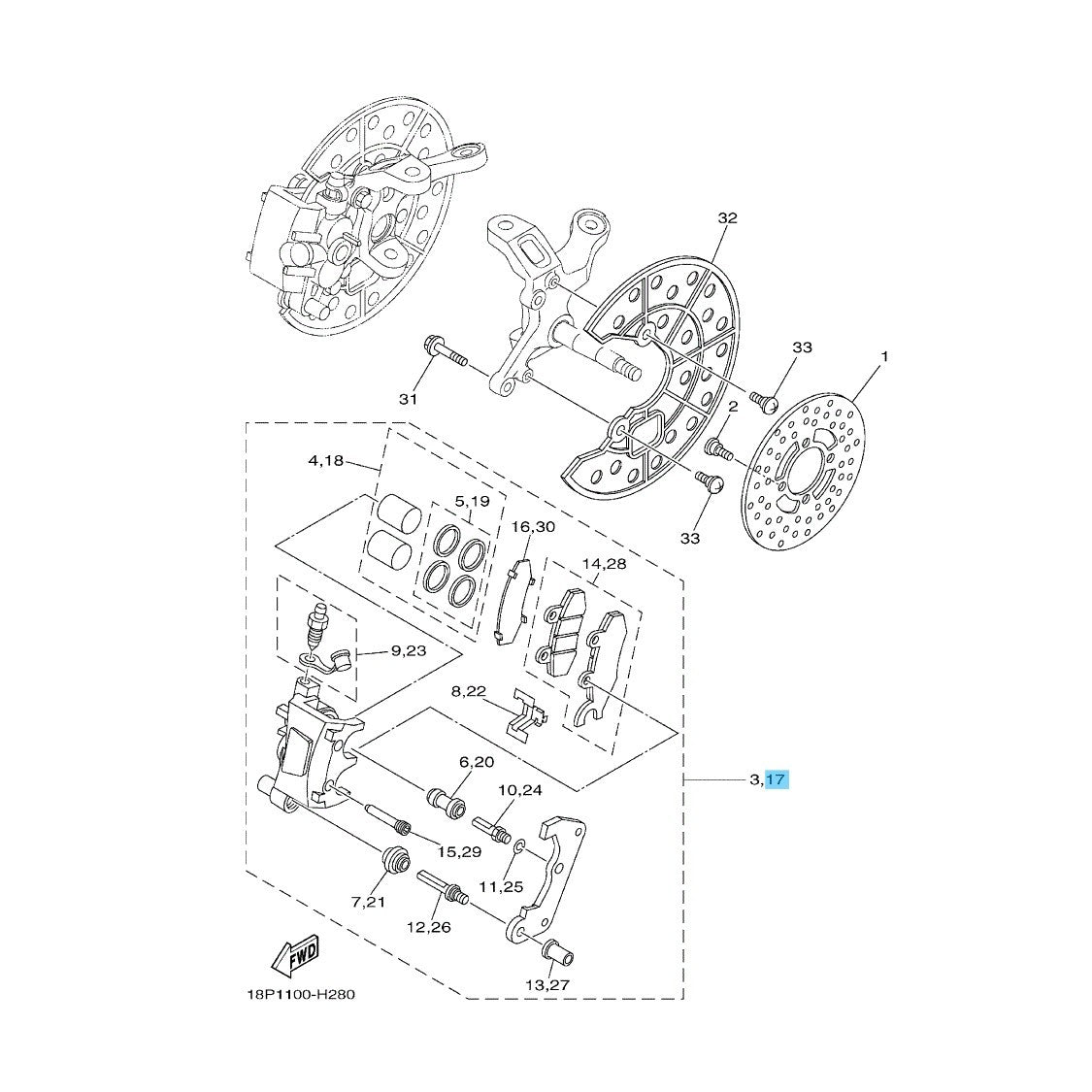 YAMAHA YFZ450R '09-25 Genuine Front Brake Caliper Assy RH 5TG-2580U-12-00 OEM