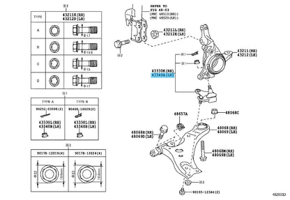 TOYOTA LEXUS RX350 RX450h 10-22 Genuine Front Lower Ball Joint Left 43340-49035