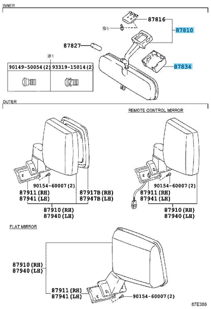 TOYOTA LAND CRUISER FJ70 Genuine Inner Rear View Mirror  & Stay Holder Cover Set