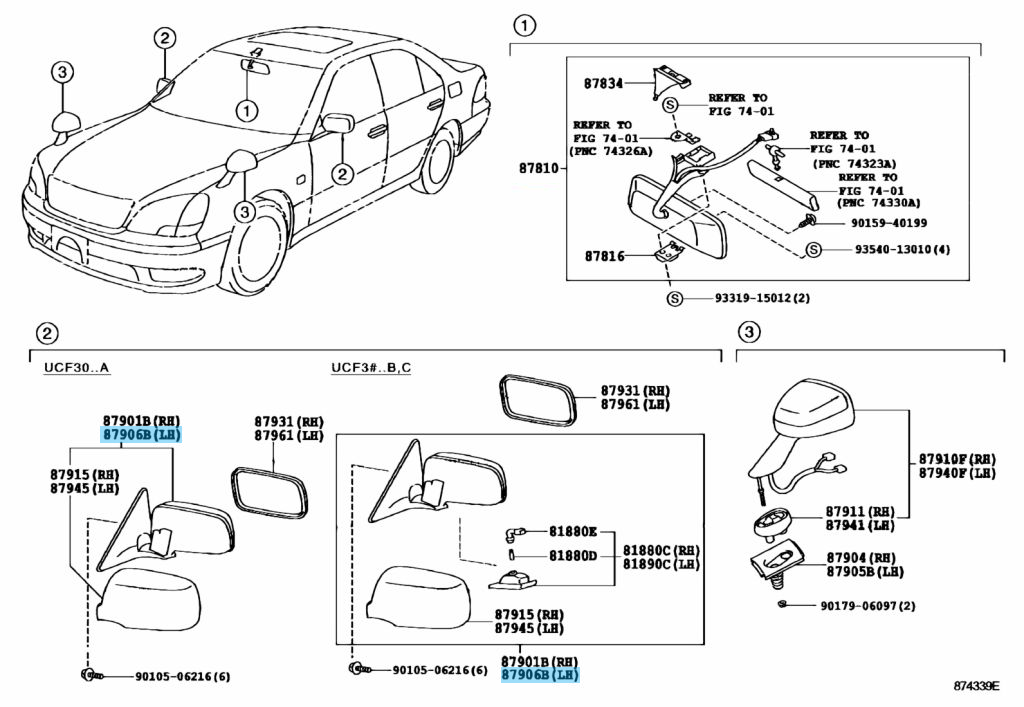 TOYOTA CELSIOR UCF30 UCF31 Genuine Outer Rear View Mirror Assy Left Side OEM