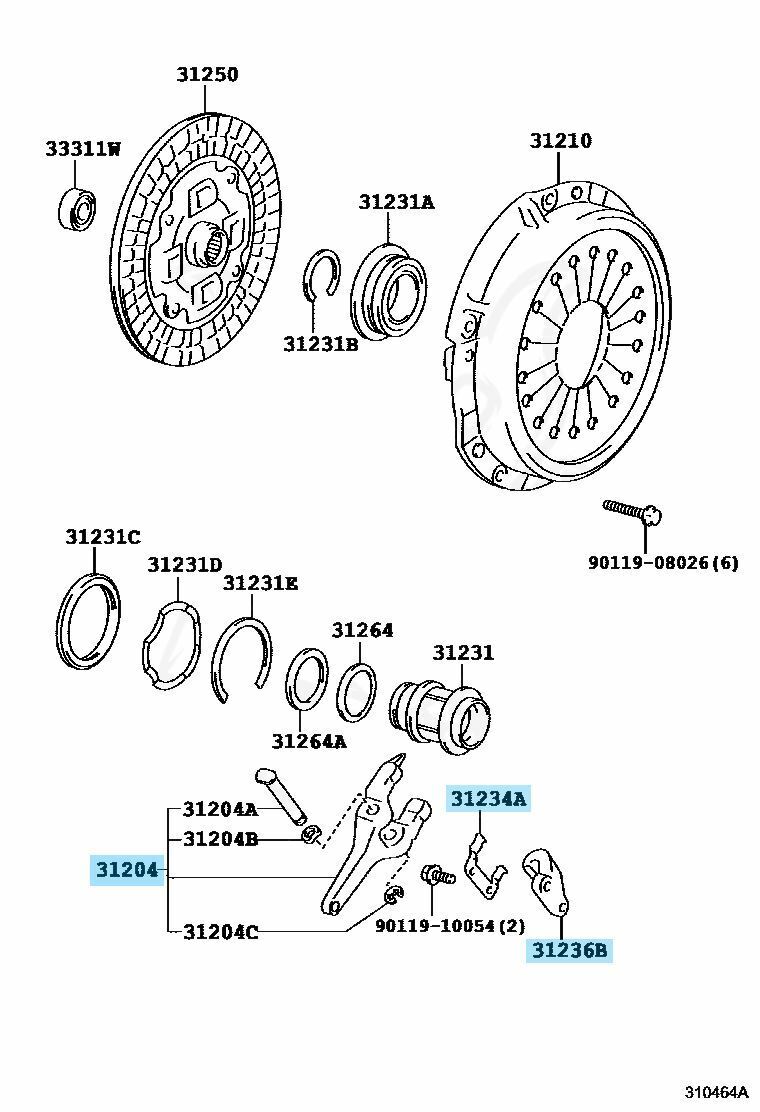 TOYOTA V160 V161 Transmission Genuine Clutch Release Fork & Support & Spring 6MT