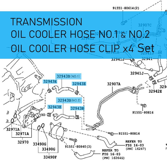 TOYOTA LAND CRUISER URJ200 '08-15 Genuine Trans Oil Cooler Hose & CLIP Set OEM