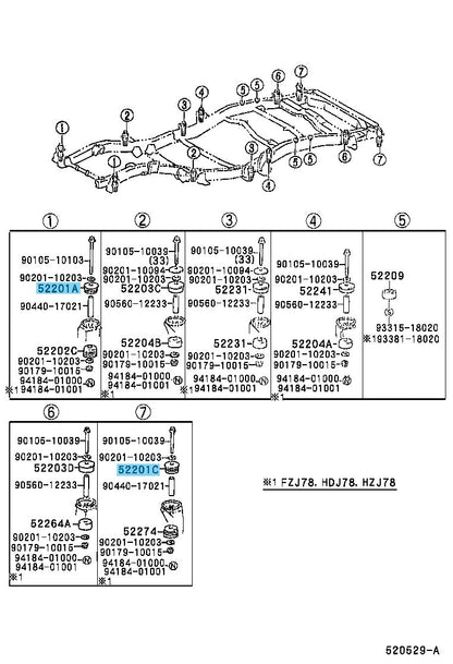 TOYOTA LAND CRUISER KZJ7# '81- Genuine Mounting Cushion Upr 52201-25020 x2 Set