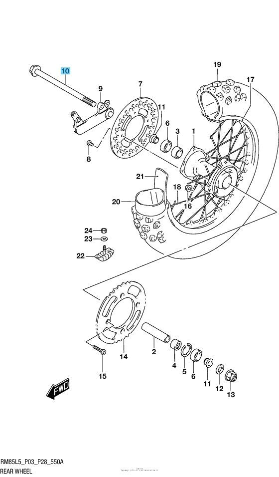 SUZUKI RM85 2002-2010 2012 2015-2017 Genuine Rear Wheel Axle 64711-03B70 OEM