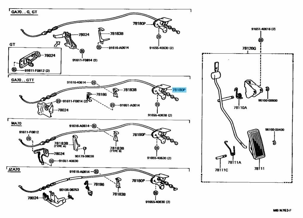 TOYOTA SUPRA GA70 86-93 Genuine Accelerator Control Cable 78180-14880 OEM RHD