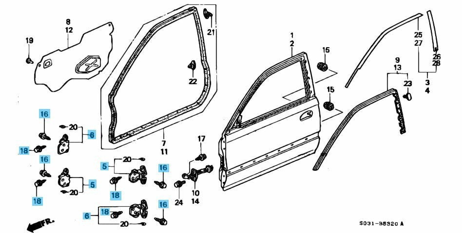 HONDA EK# CIVIC H/B  Genuine Front Door Up & Low Hinge RH & LH & Bolt Set OEM