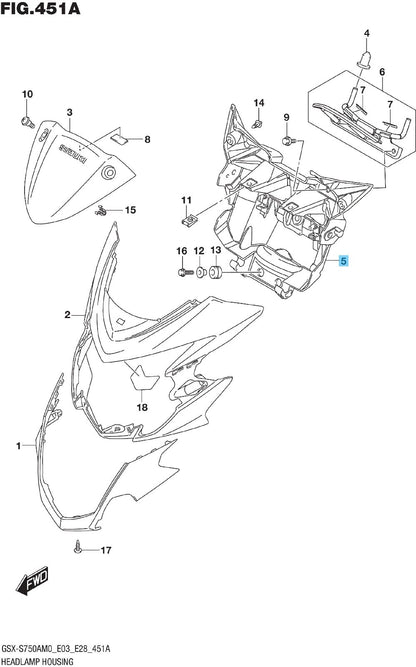 SUZUKI GSX-S750Z 2018-2019 2021-2023 Genuine Headlamp Rear Cover 51841-13K00 OEM