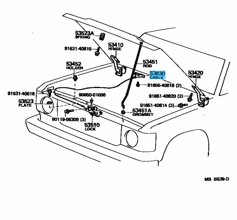TOYOTA LAND CRUISER FJ60 81-90 Genuine Hood Lock Control Cable 53630-90A01 OEM