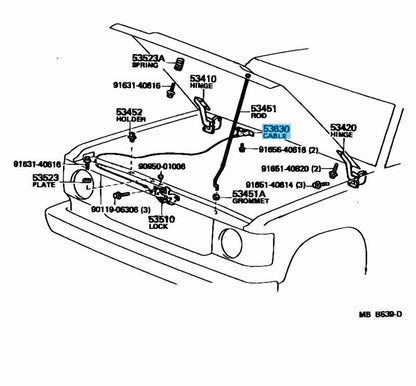 TOYOTA LAND CRUISER FJ60 81-90 Genuine Hood Lock Control Cable 53630-90A01 OEM