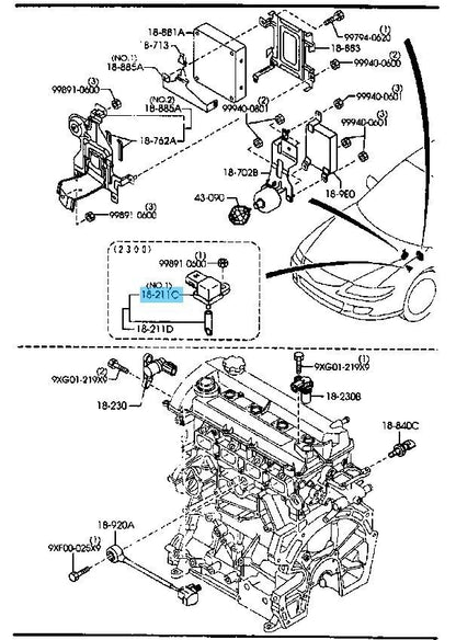 MAZDA MAZDA6 GG GY 03-08 Genuine Boost Sensor Illust. No.1 KL47-18-211A OEM