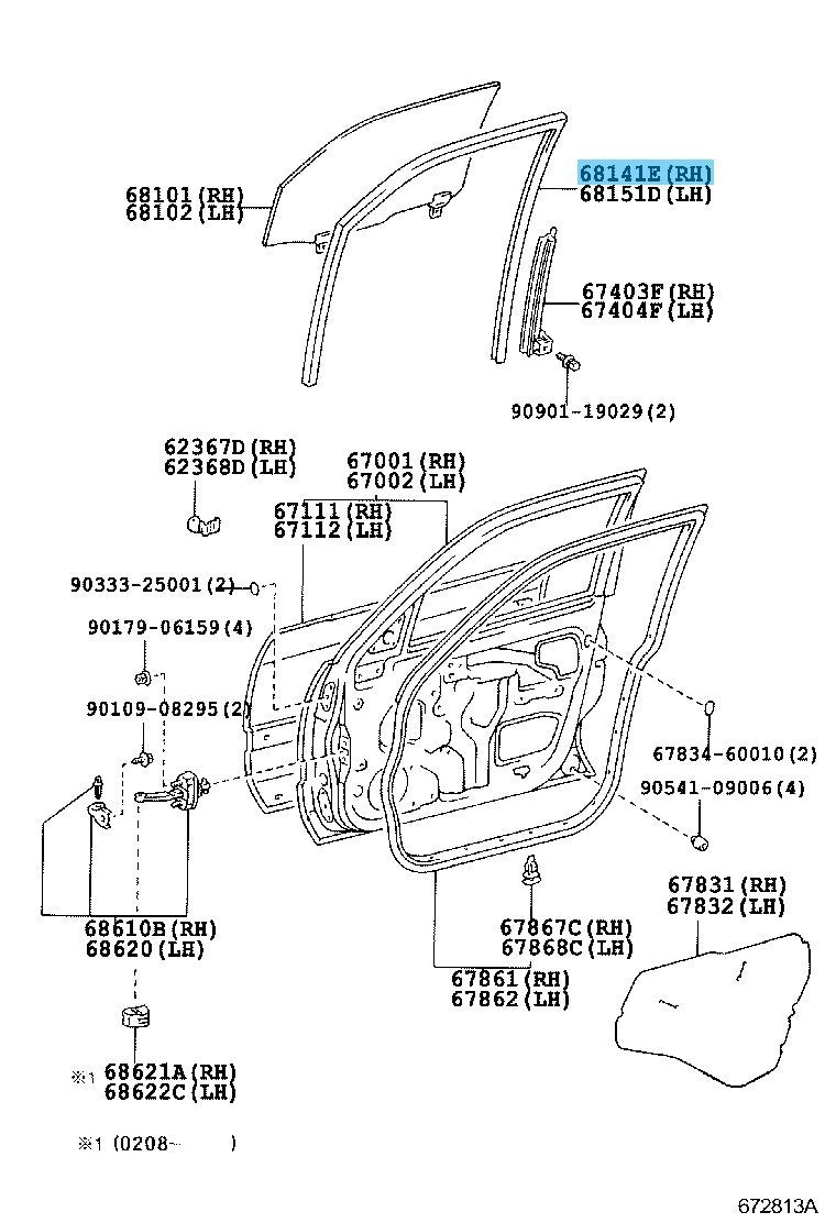 TOYOTA LAND CRUISER UZJ100 '98-07 Genuine Front Door Glass Run RH 68141-60042