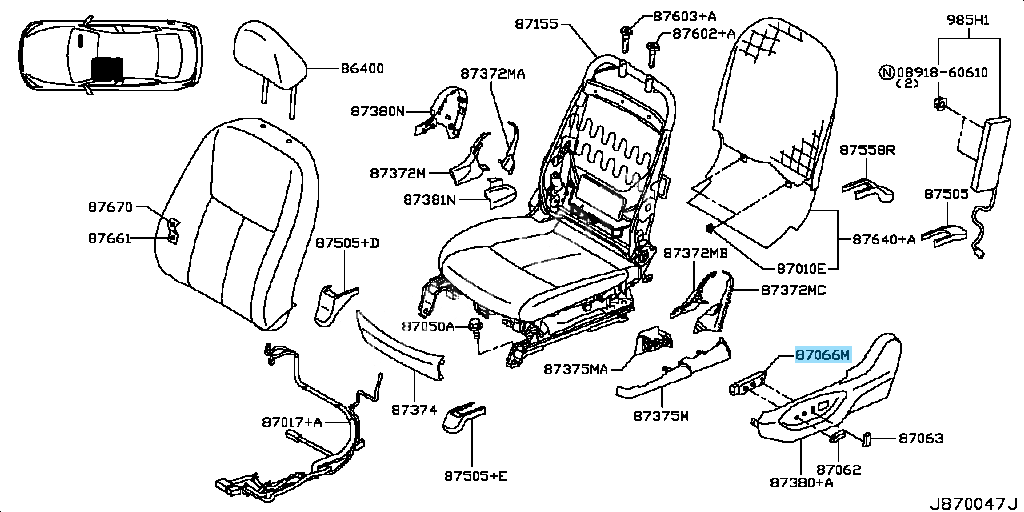 NISSAN MAXIMA 09-23 Q50 14-20 Genuine Front Seat Switch Assy LH 87066-4HA0A OEM