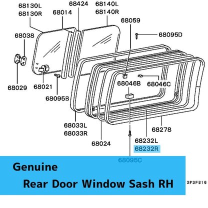 MITSUBISHI DELICA P0#W P15W P2#W Genuine Rear Door Window Sash RH MB416302 OEM
