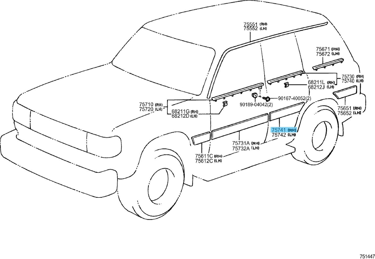 TOYOTA LAND CRUISER FZJ80 '95-97 Genuine Rear Door Outside Moulding RH OEM