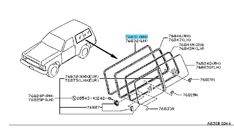 NISSAN SAFARI HARDTOP Y60 91-95 Genuine Side Window Weather Strip RH 83332-01J00