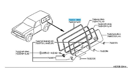 NISSAN SAFARI HARDTOP Y60 91-95 Genuine Side Window Weather Strip RH 83332-01J00