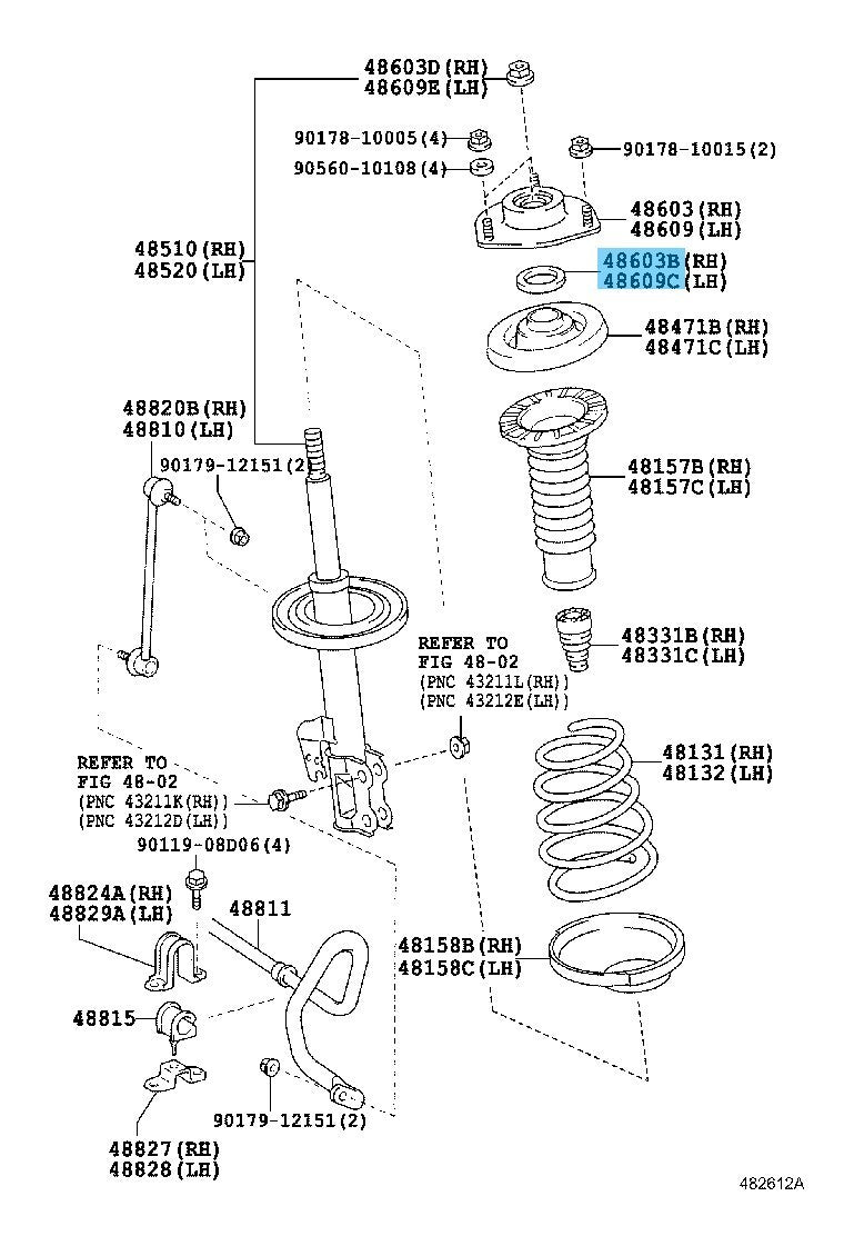 TOYOTA HIGHLANDER 01-13 GSU40 Genuine Front Suspension Support Bearing RH or LE