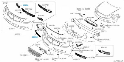 NISSAN INFINITY G37 #V36 2Door 08-10 Bumper Finish Panel Right 62256-JL10B OEM