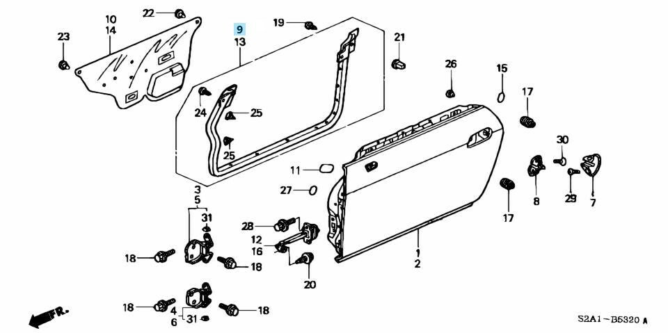 HONDA S2000 AP1 AP2 00-09 Genuine Door Weatherstrip Rubber Seal Right Side OEM