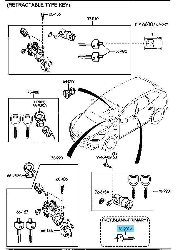 MAZDA CX-7 ER 07-12 Genuine Retractable Type Primary Blank Key G2YA-76-2GXB OEM